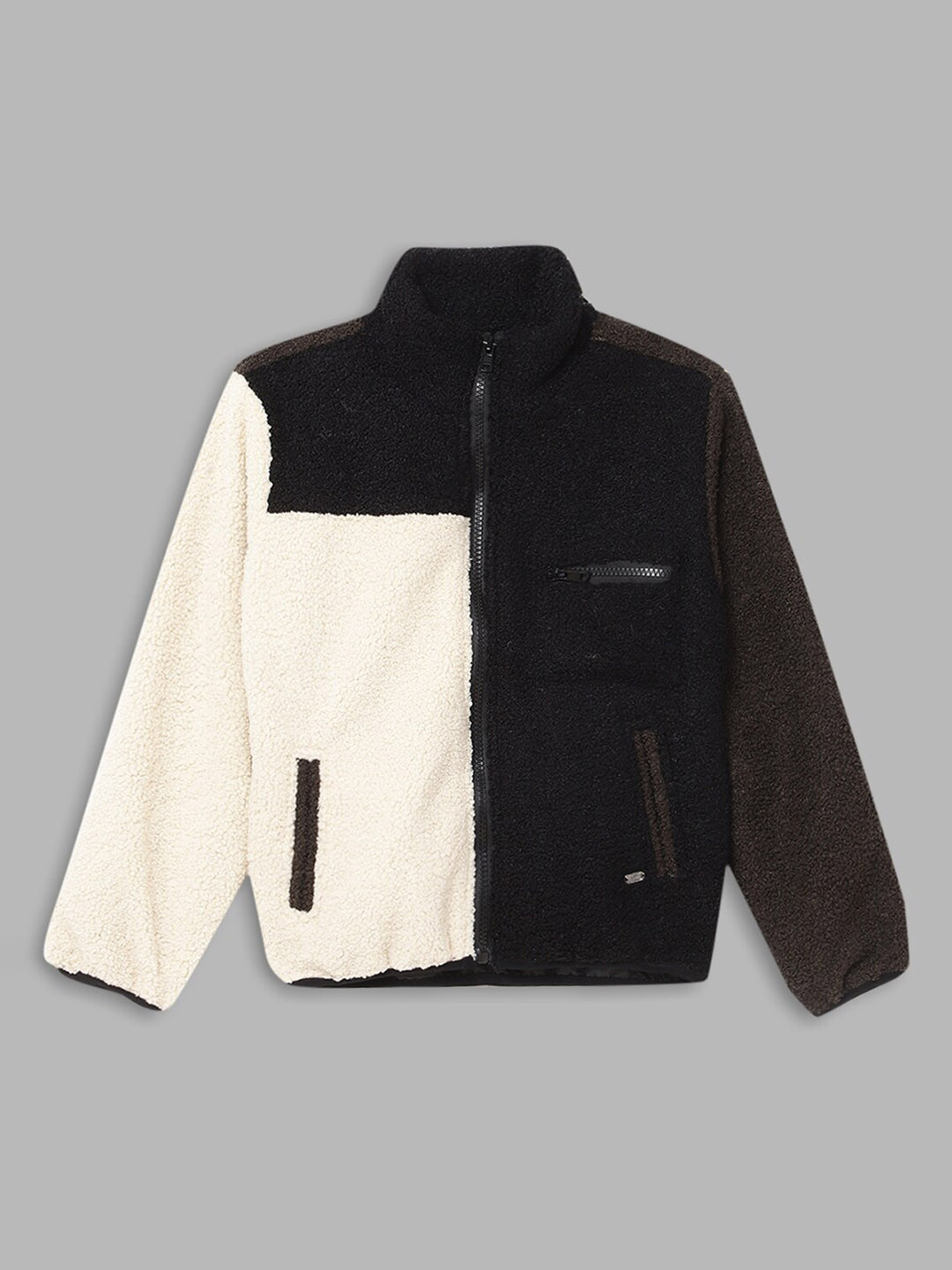 Blue Giraffe Boys Cream-Coloured & Black Colourblocked Tailored Jacket