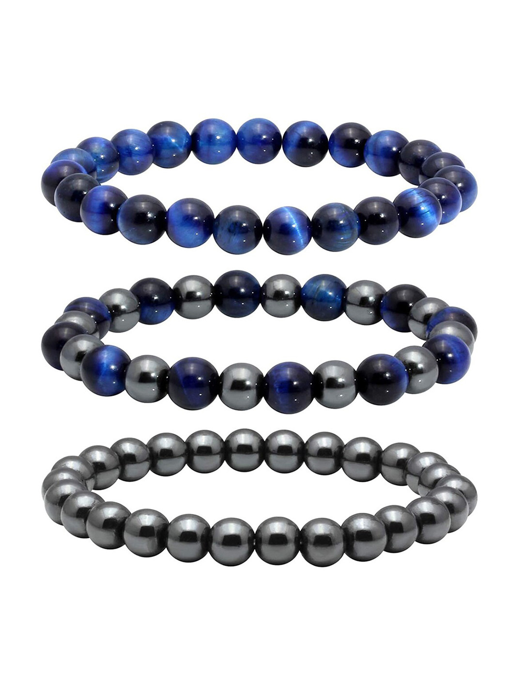 Young & Forever Unisex 3 Blue & Black Brass Tigers Eye Handcrafted Bracelet