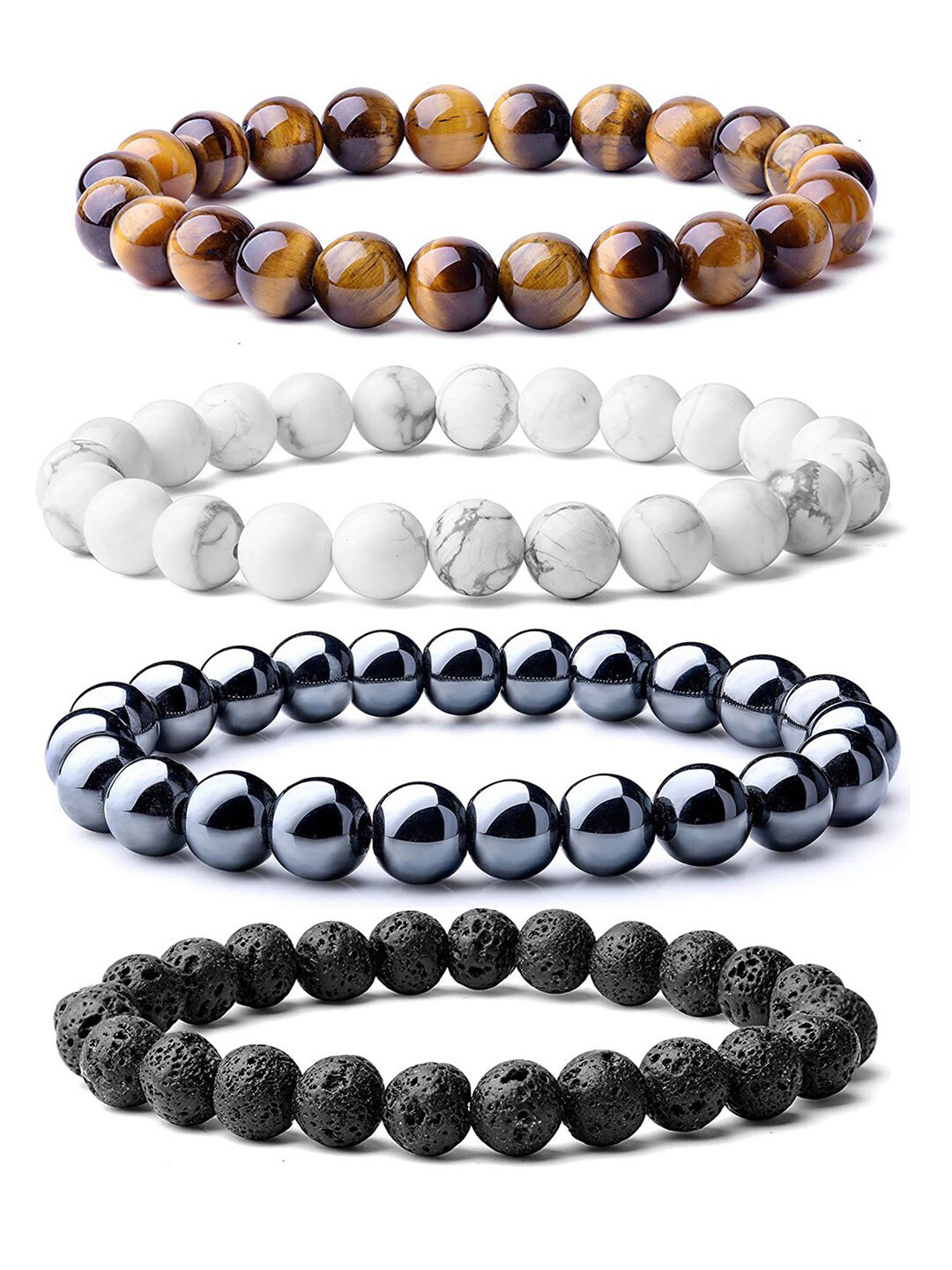 Young & Forever Unisex 4 Brown & White Brass Tigers Eye Handcrafted Bracelet