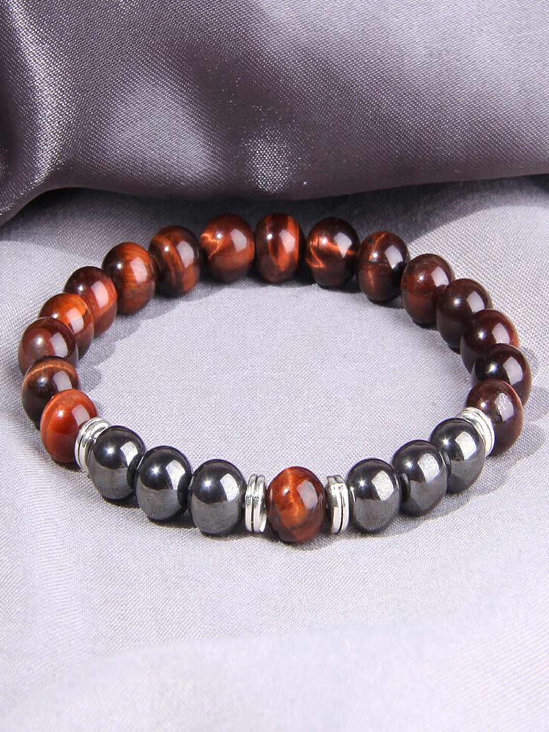 Young & Forever Unisex Red & Brown Brass Tigers Eye Handcrafted Brass-Plated Bracelet