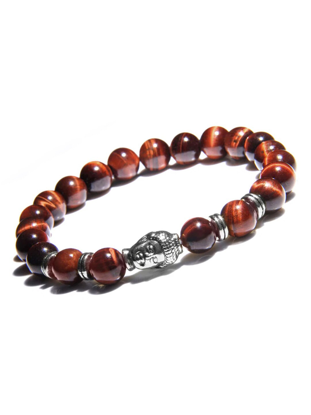 Young & Forever Unisex Red & Silver-Toned Brass Tigers Eye Handcrafted Brass-Plated Bracelet