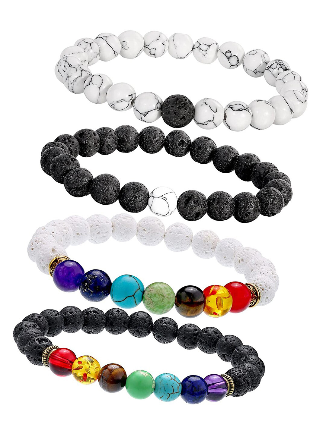 Young & Forever Unisex 4 Black & White Brass Crystals Handcrafted Bracelet