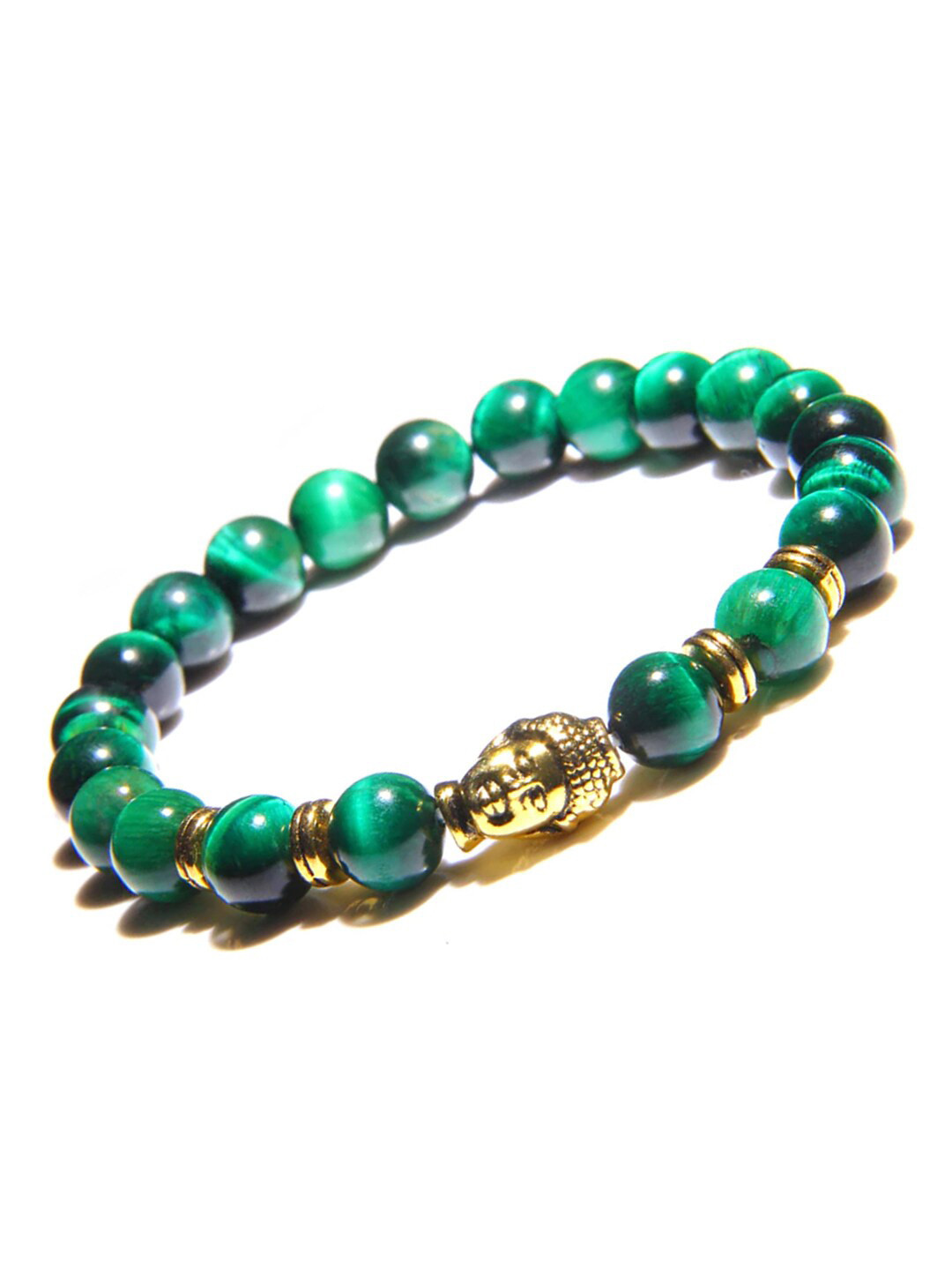 Young & Forever Unisex Green & Gold-Toned Brass Tigers Eye Handcrafted Brass-Plated Bracelet