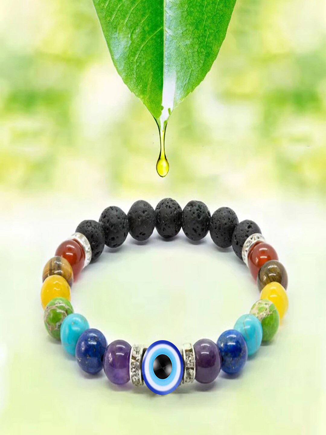 Young & Forever Unisex Black & Green Brass Crystals Handcrafted Brass-Plated Bracelet