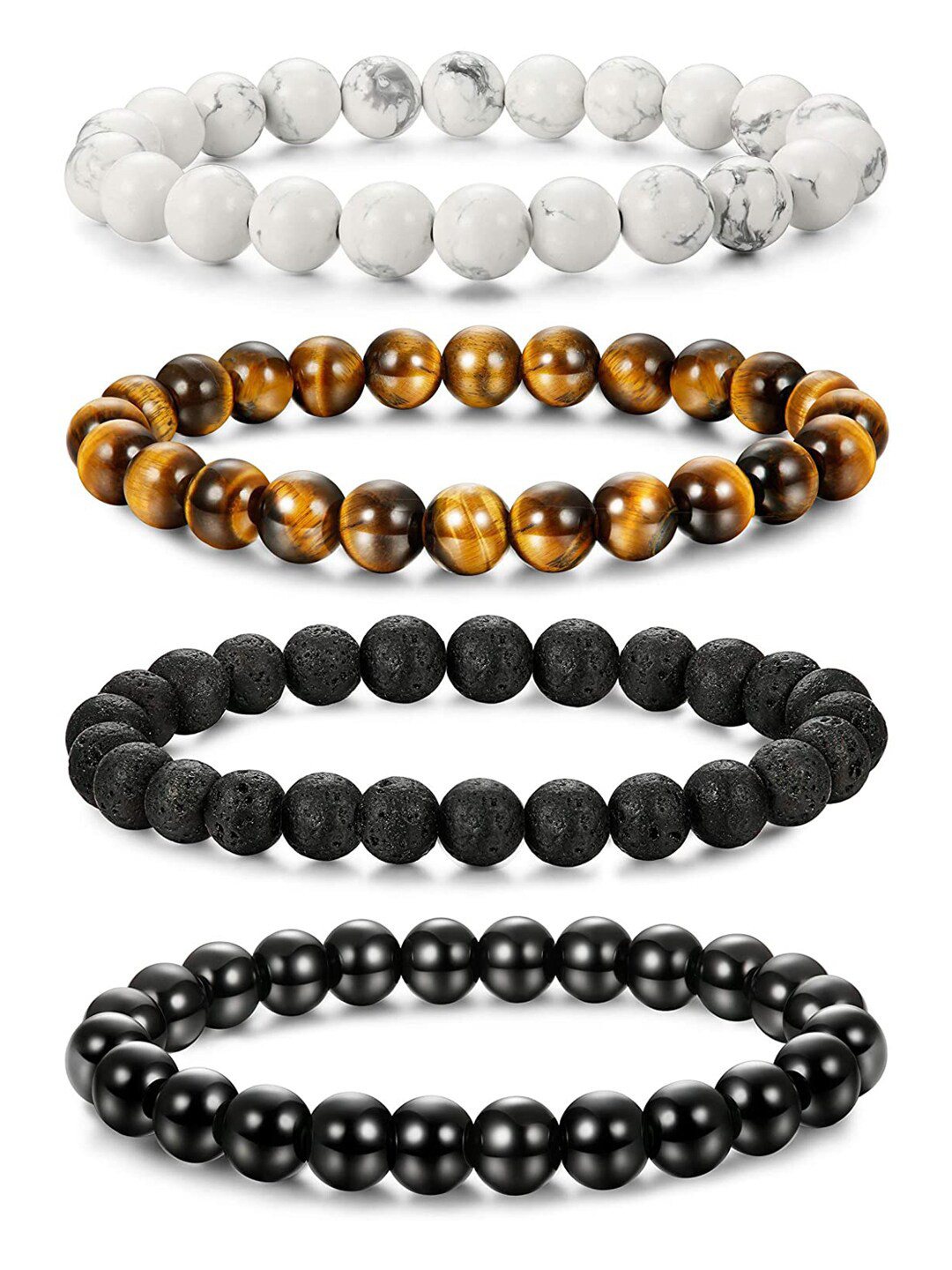 Young & Forever Unisex 4 Brown & Black Brass Tigers Eye Handcrafted Bracelet