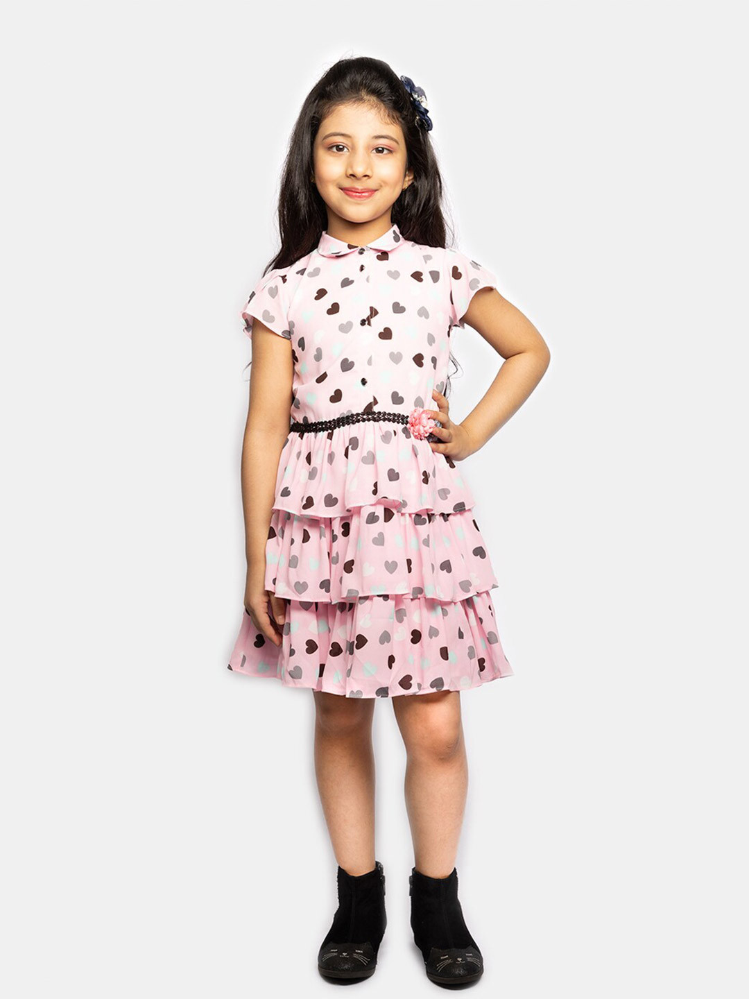 Peppermint Pink & Grey Cotton Peter Pan Collar Dress