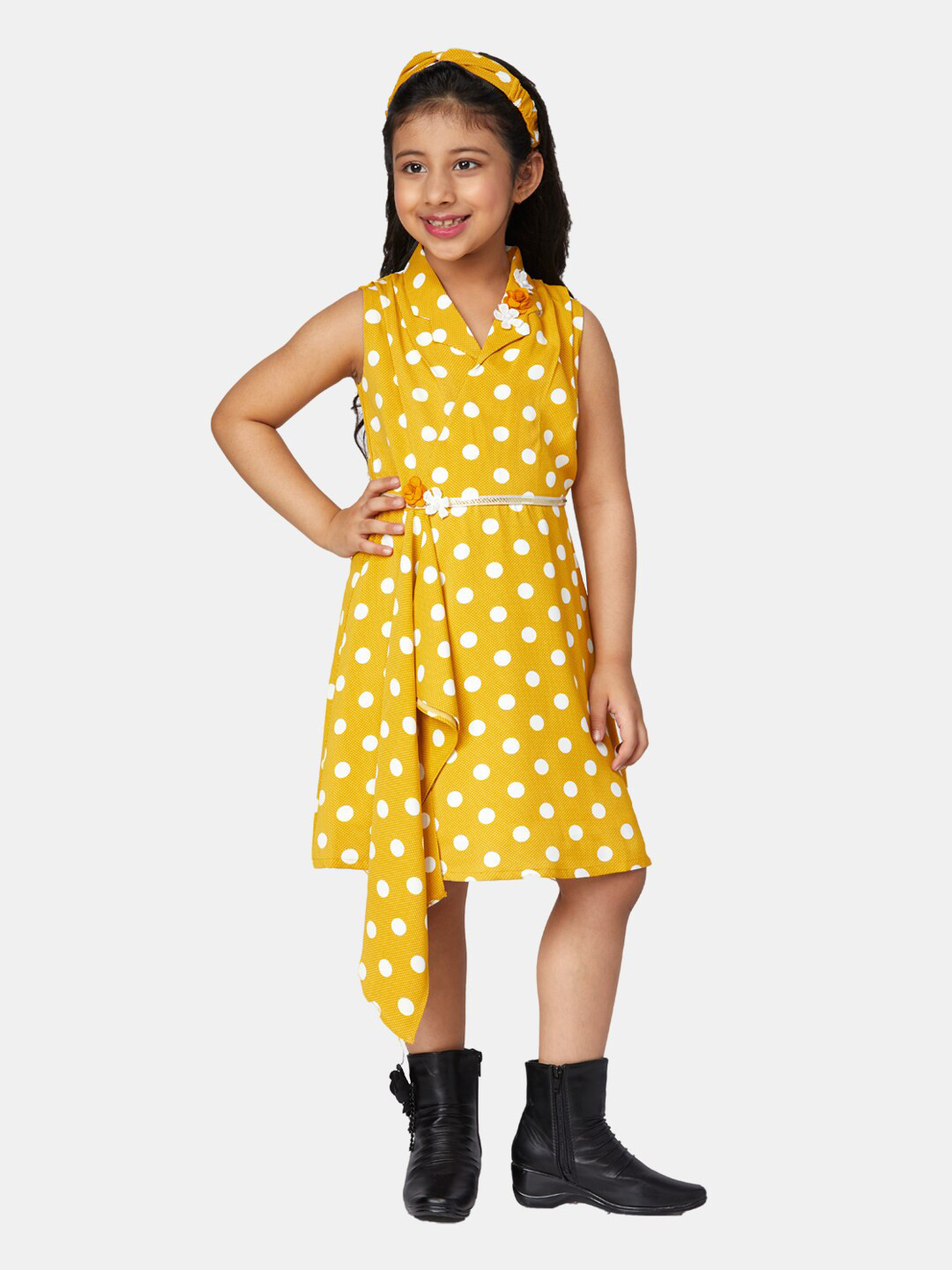 Peppermint Girls Mustard Yellow & White Cotton Wrap Dress