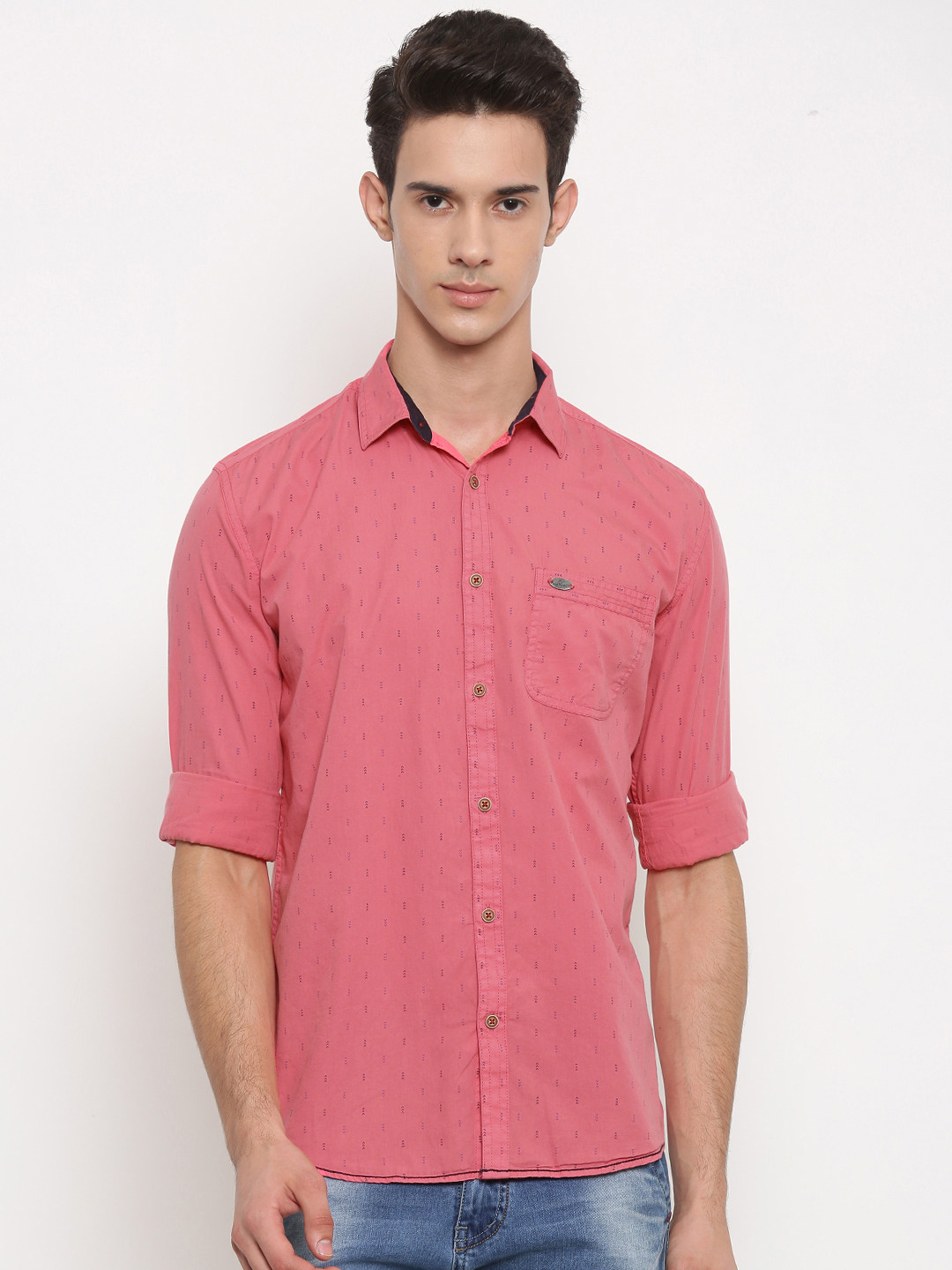 Nature Casuals Men Pink Smart Slim Fit Printed Casual Shirt