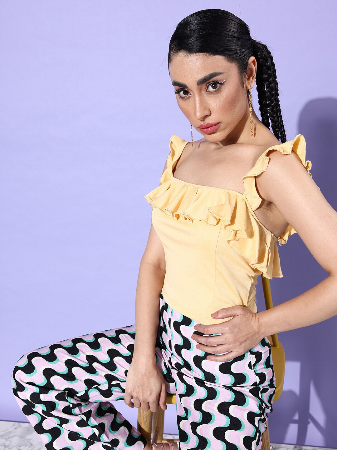 Moda Rapido Pastel Cream Winter Ramble Feminine Frills Ruffles Crop Top