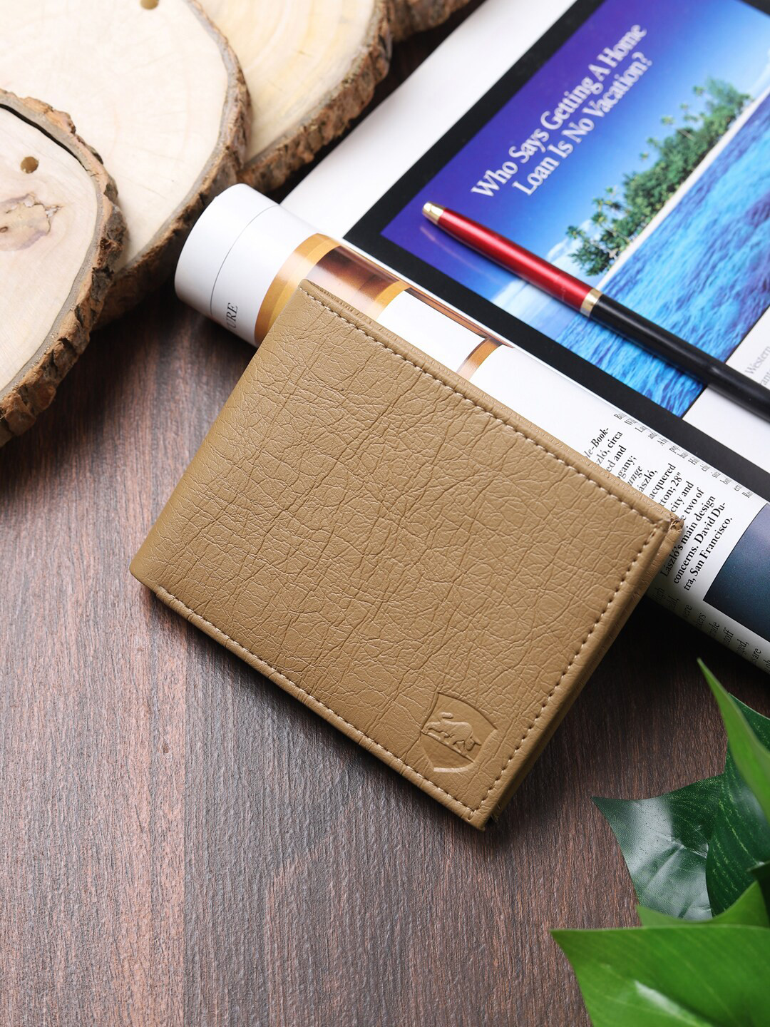 SAMTROH Men Beige Textured PU Two Fold Wallet