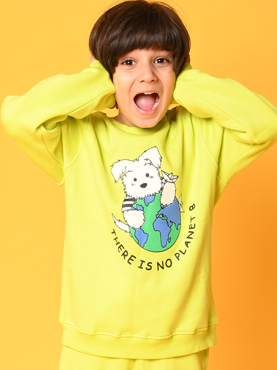 Anthrilo Boys Lime Green Fleece Printed Sweatshirt