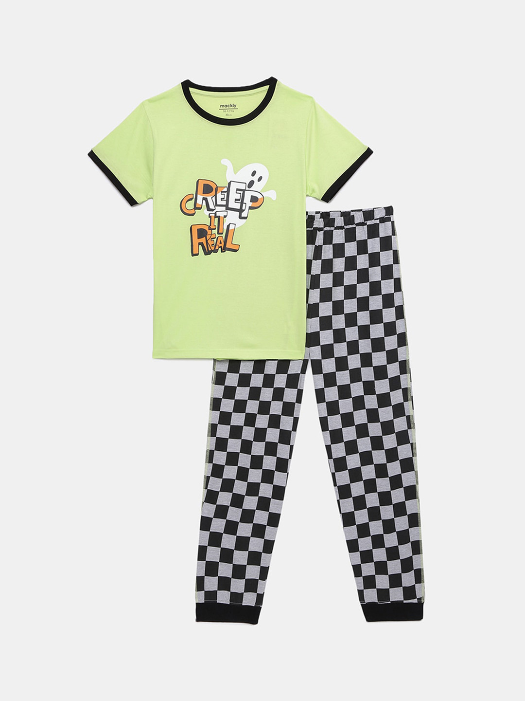 mackly Boys Green & Black Printed Halloween Night suit