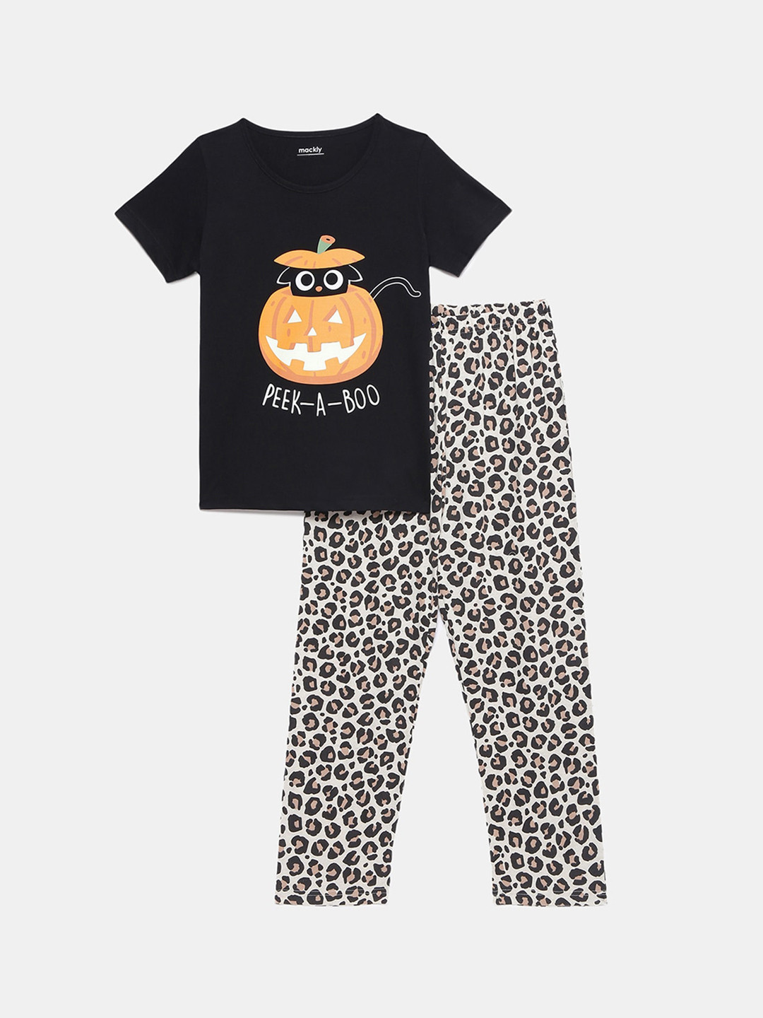 mackly Girls Black & White Printed Pure Cotton Night suit