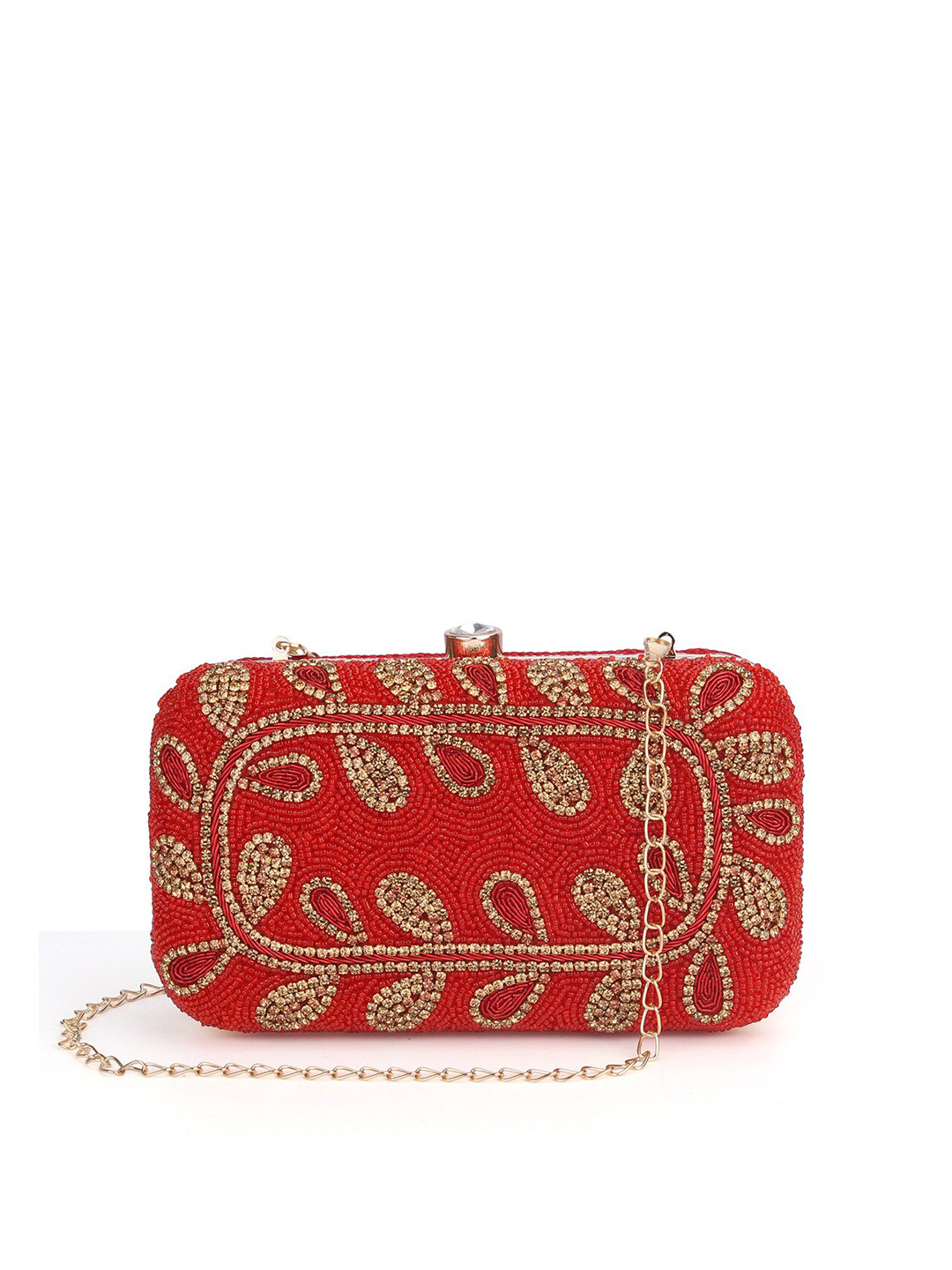 THE CLOWNFISH Angela Red Embellished Envelope Box Clutch