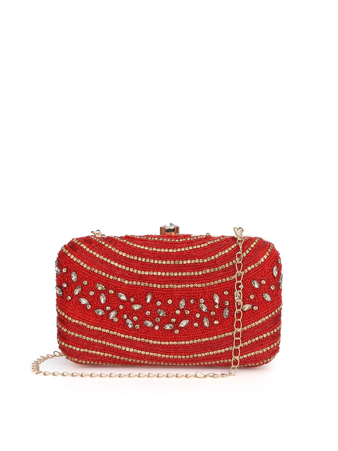 THE CLOWNFISH Emerald Women Red Embellished Embellished Box Clutch