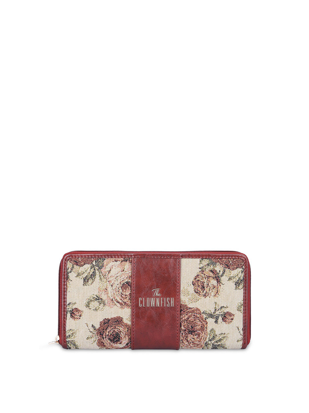 THE CLOWNFISH Aria Women Brown & Beige Floral Printed Zip Around Wallet