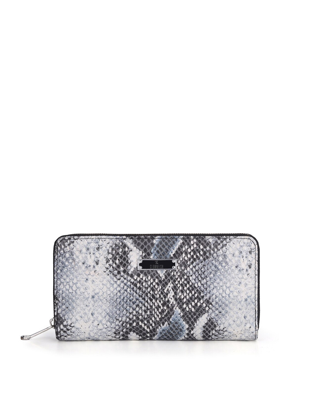 THE CLOWNFISH Donelle Women Black & Grey Animal Printed Leather Zip Around Wallet