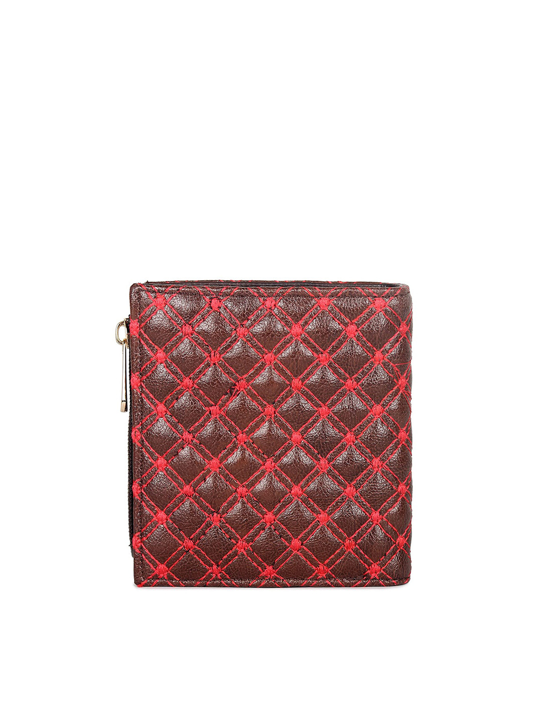 THE CLOWNFISH Zoya Brown & Red Self Design Zip Around Wallet