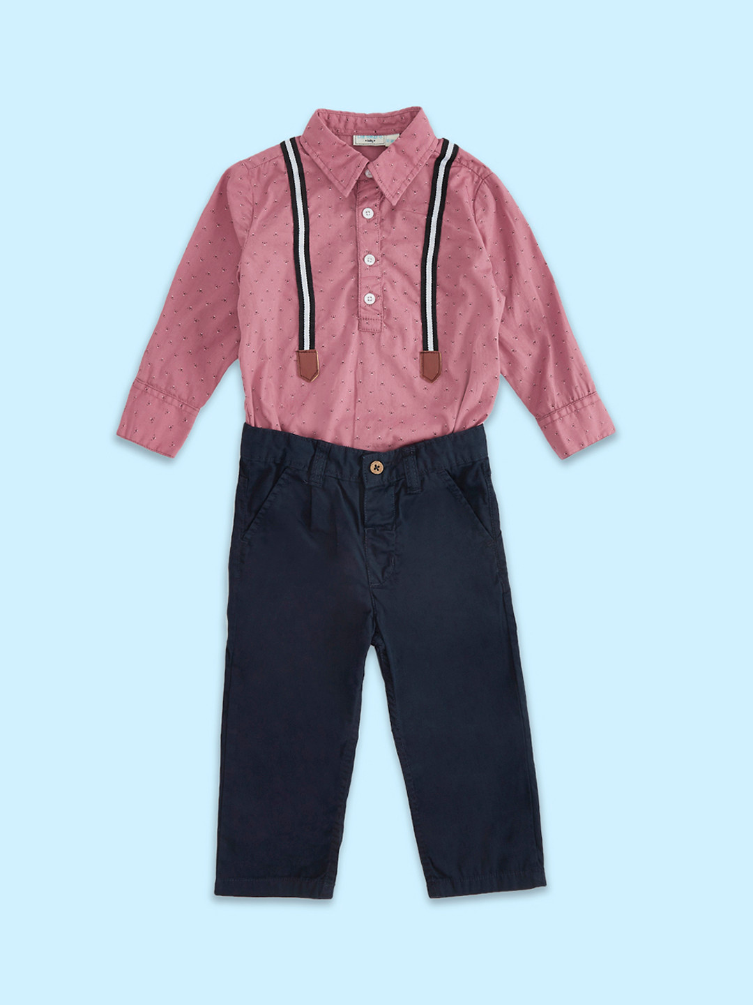 Pantaloons Baby Boys Pink & Navy Blue Printed Pure Cotton Shirt