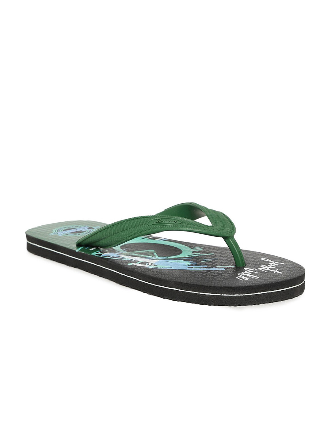 Paragon Men Green & Blue Printed Rubber Thong Flip-Flops