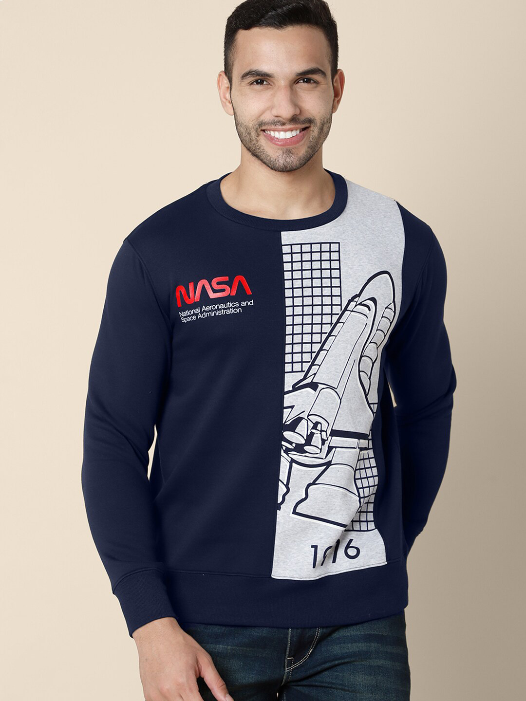 Free Authority Men Blue Nasa Printed Sweatshirt