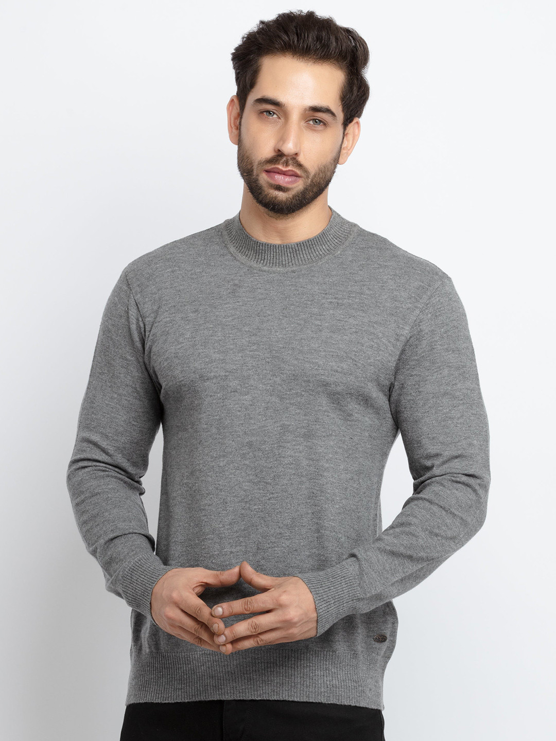 Status Quo Men Grey Turtle Neck Acrylic Sweater