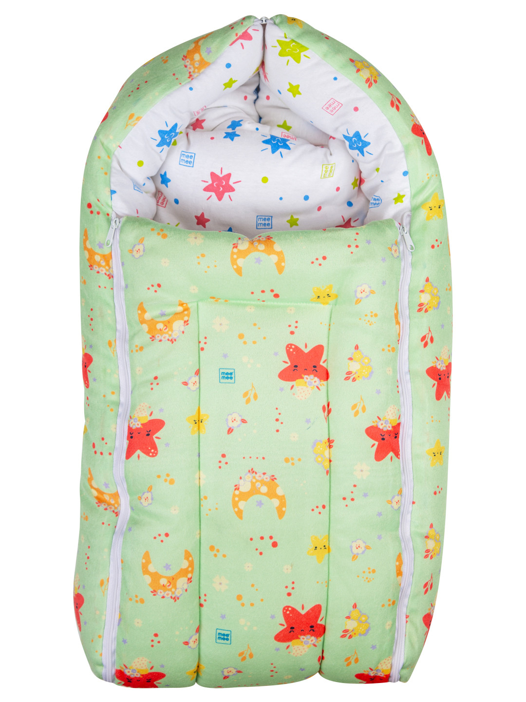 MeeMee Kids Green Printed 3 In 1 Baby Cotton Sleeping Nest