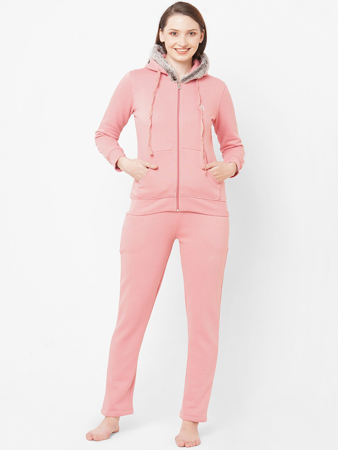 Sweet Dreams Women Pink Solid Fleece Tracksuit