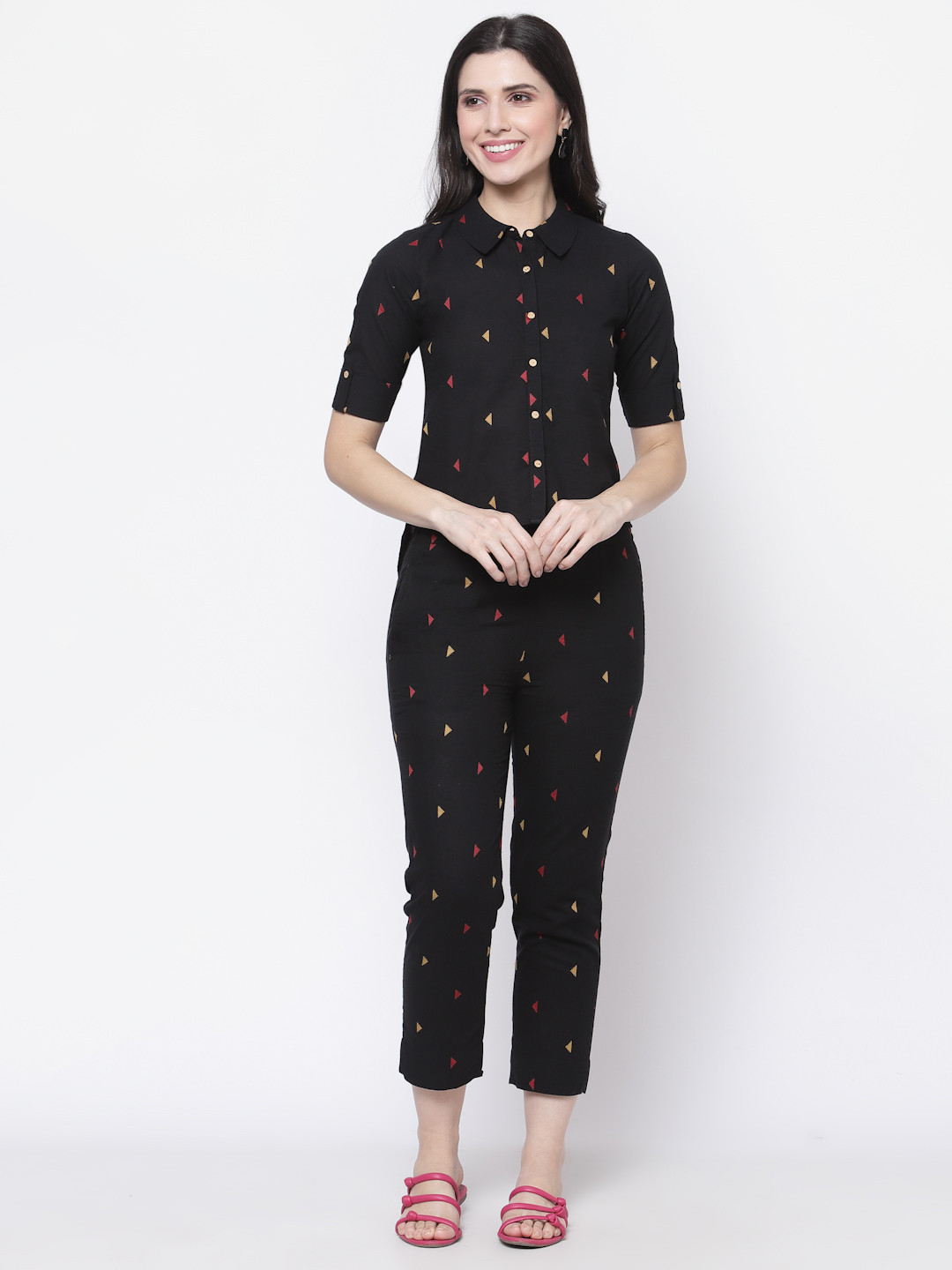 bellamia Women Black & Red Printed Pure Cotton Co-Ords