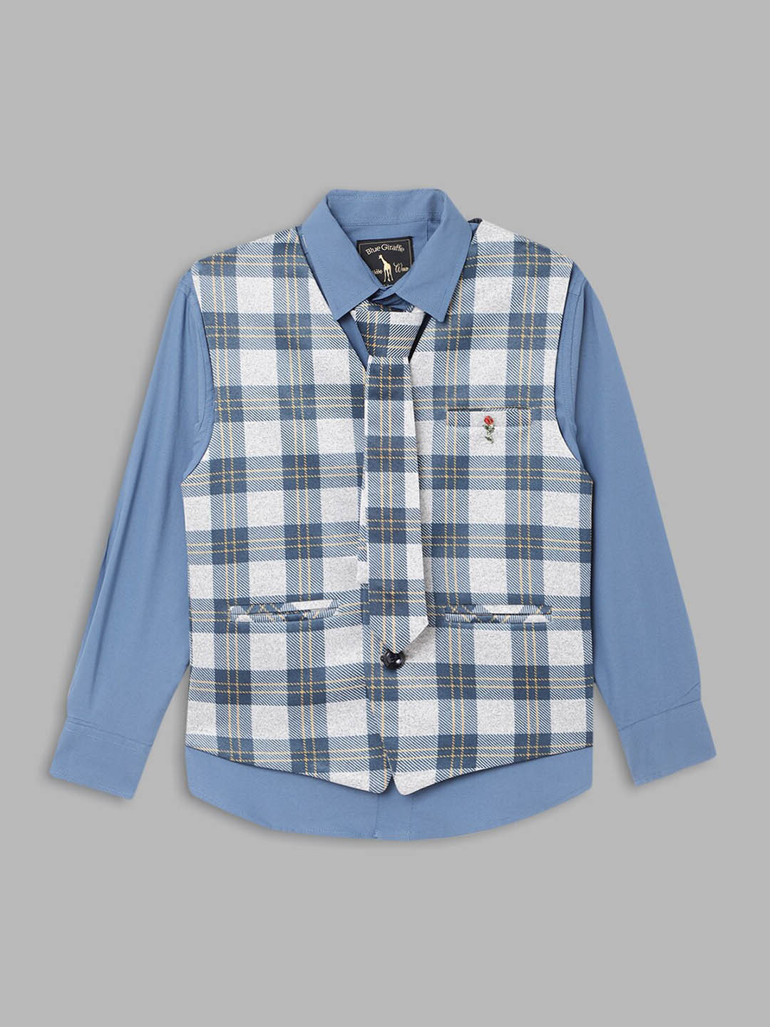 Blue Giraffe Boys Navy Blue & White Checked Waistcoat