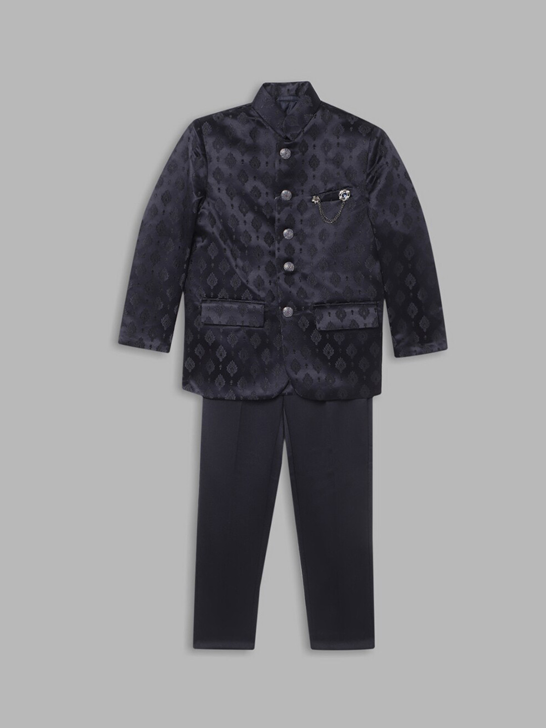 Blue Giraffe Boys Navy Blue Woven Design Sherwani
