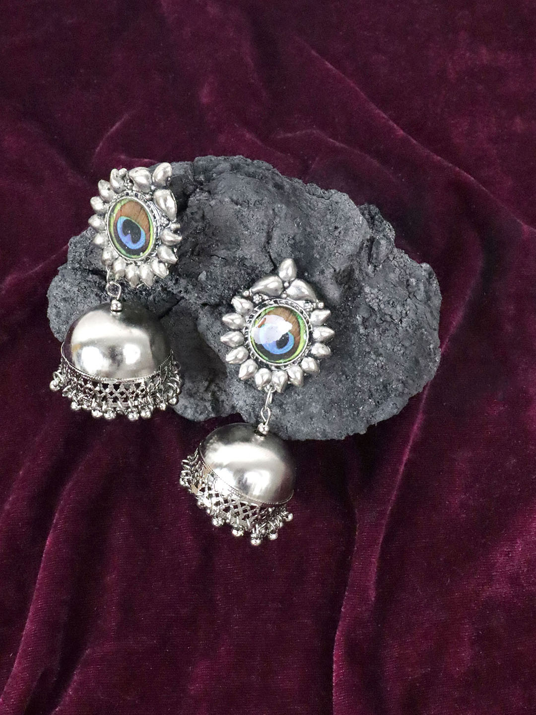 Krelin Silver-Plated Dome Shaped Jhumkas Earrings