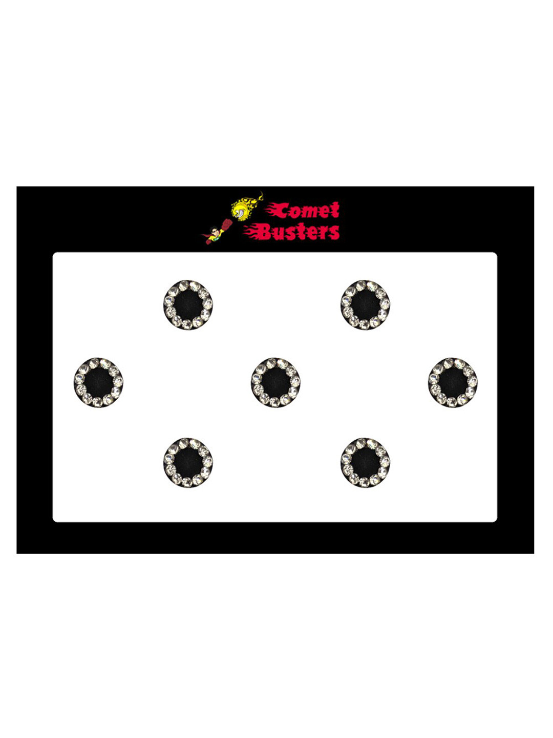 Comet Busters 7 Pcs Embellished Reusable Designer Round Bindis - Black