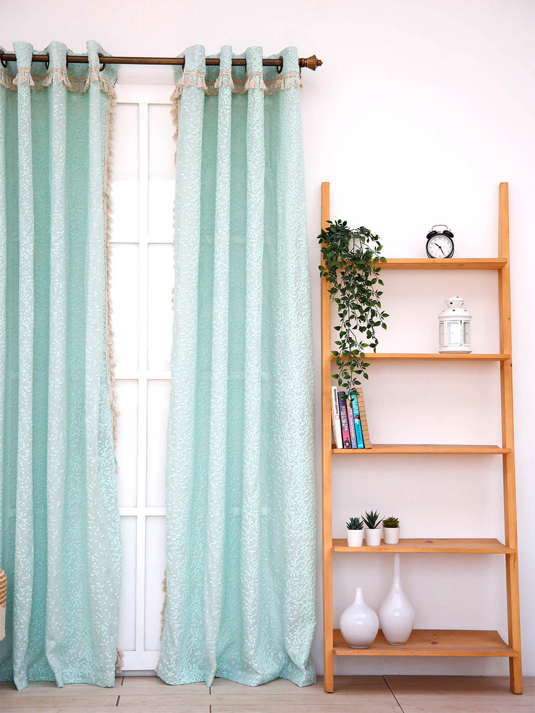 Ariana Turquoise Blue Embroidered Sheer Door Curtain