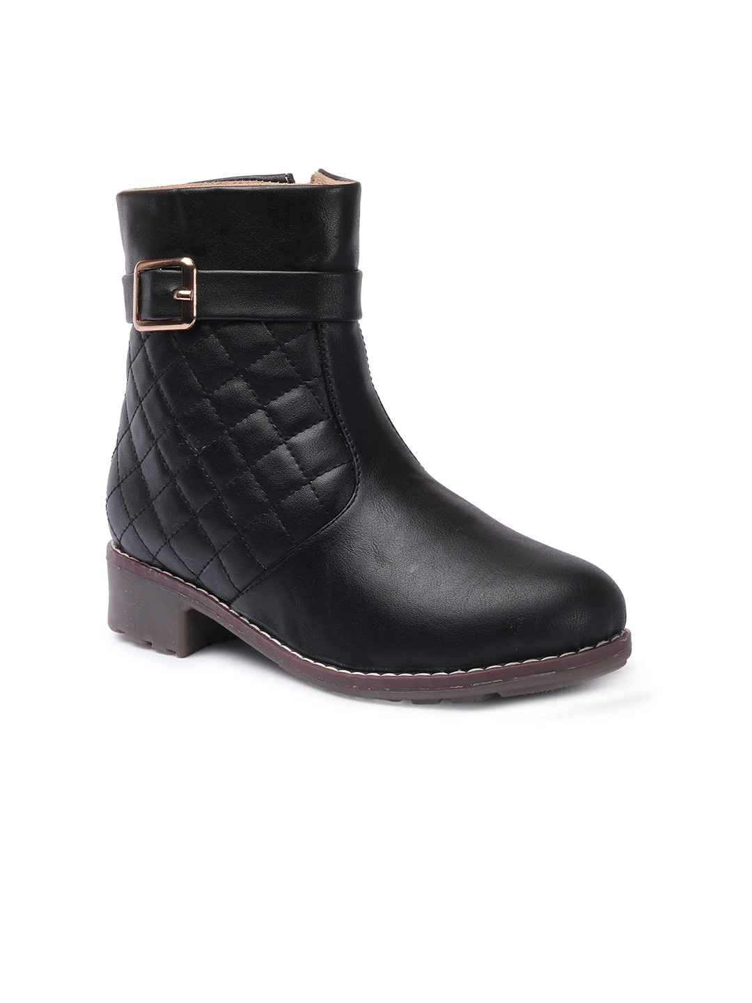 Picktoes Women Black Textured Synthetic Heeled Boots