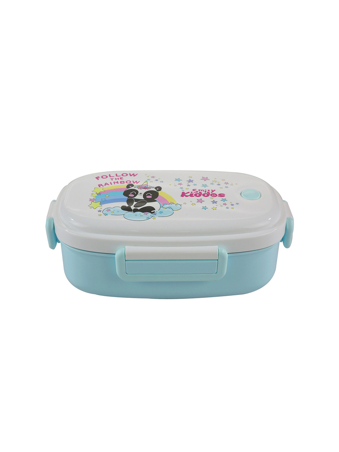 Smily Kiddos Rainbow Panda Plastic Dishwasher Safe Lunch Box With Spoon and Fork