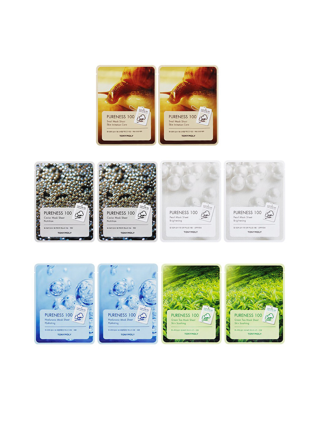 TONYMOLY Pureness 100 Set of 10 Face Sheet Masks - 21 g Each
