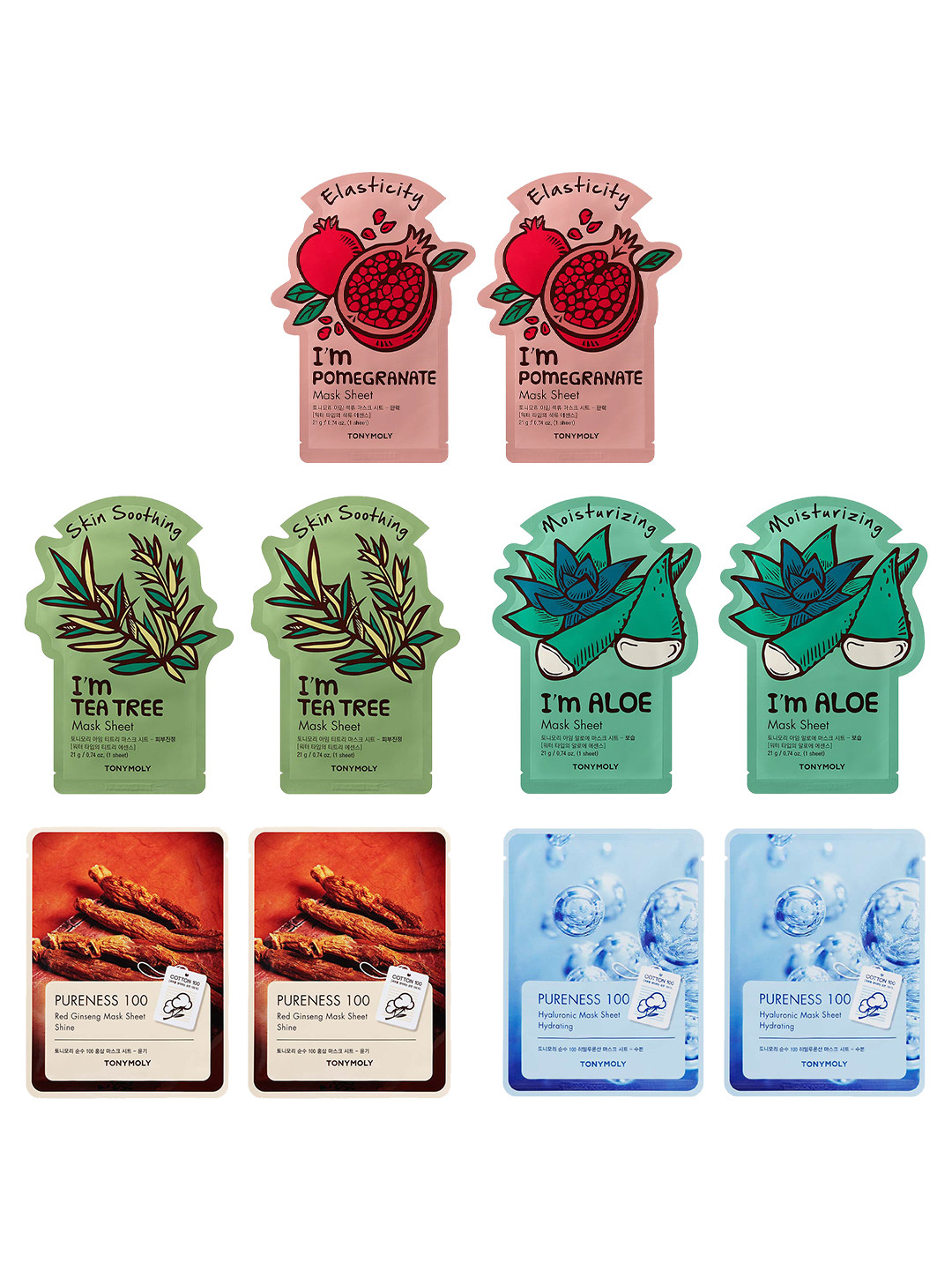 TONYMOLY Set of 10 Face Sheet Masks - 21 g Each