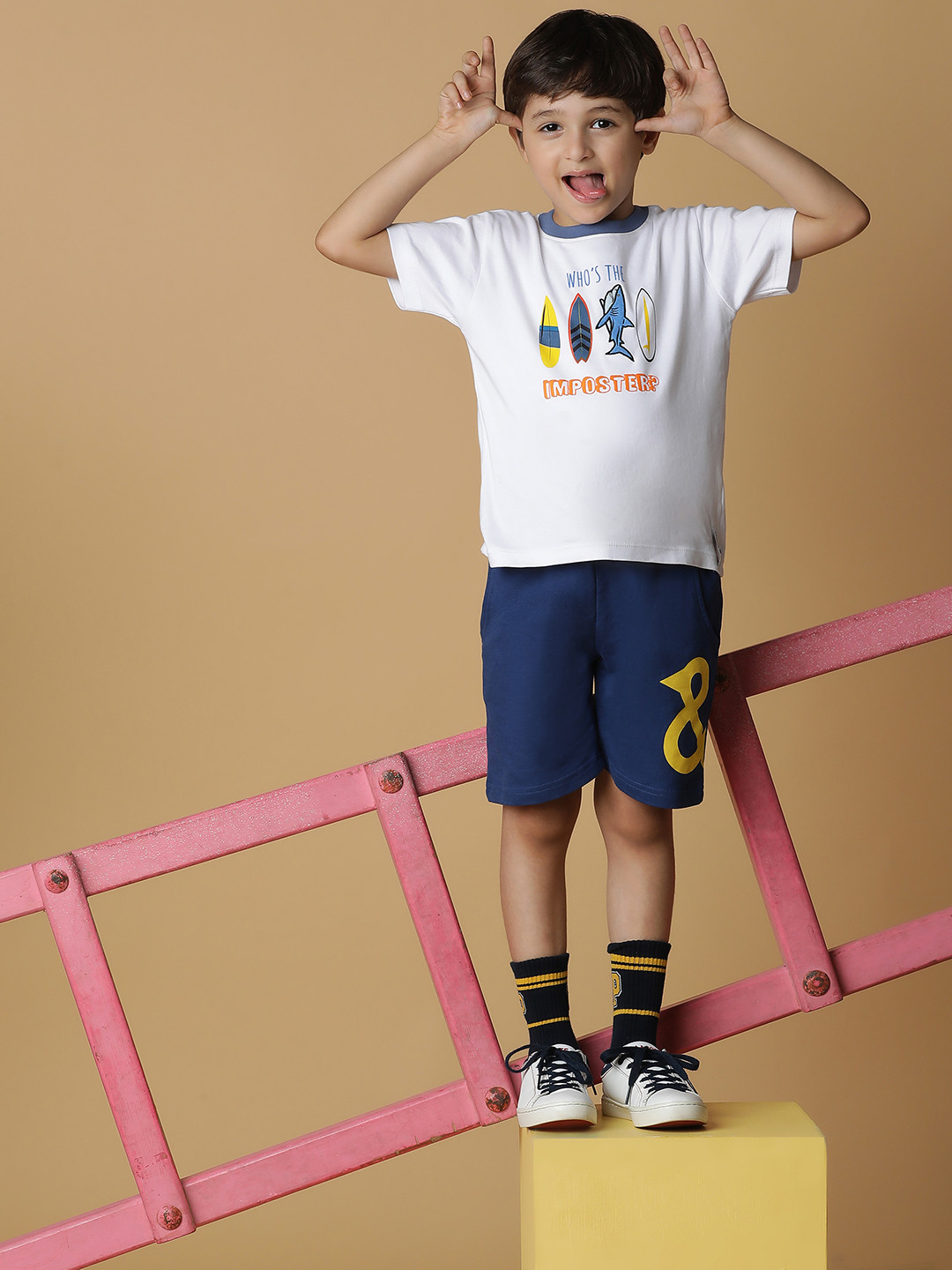 TALES & STORIES Boys Navy Blue Cotton Printed Shorts