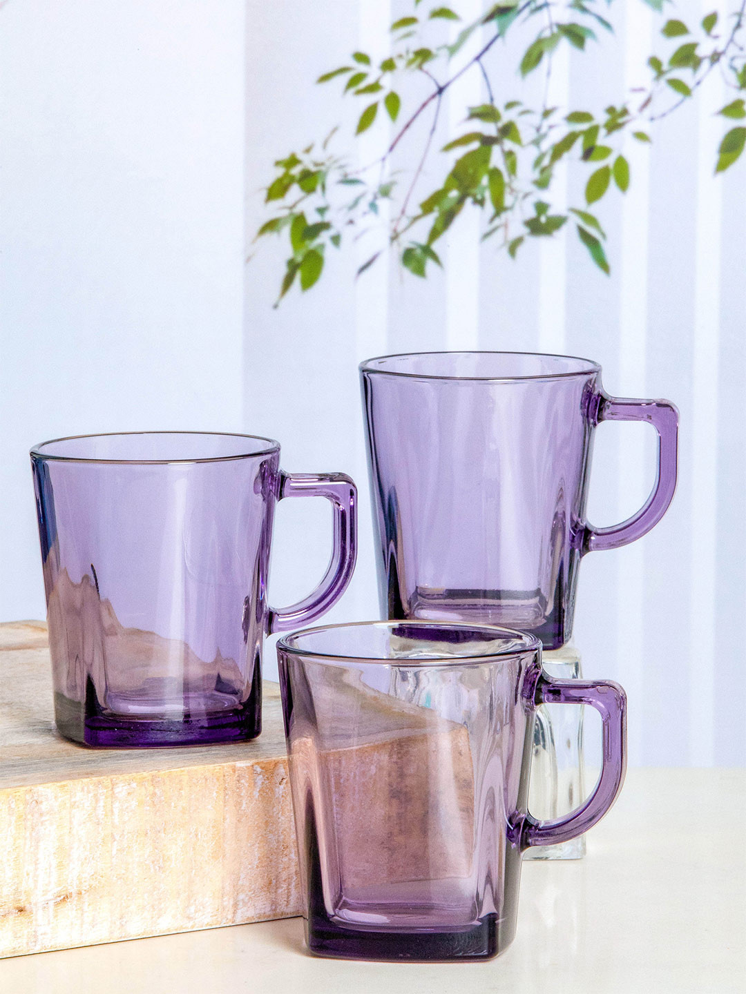 Pasabahce Transparent & Purple Set Of 6 Dishwasher Safe Glass Mugs 270 ml Each