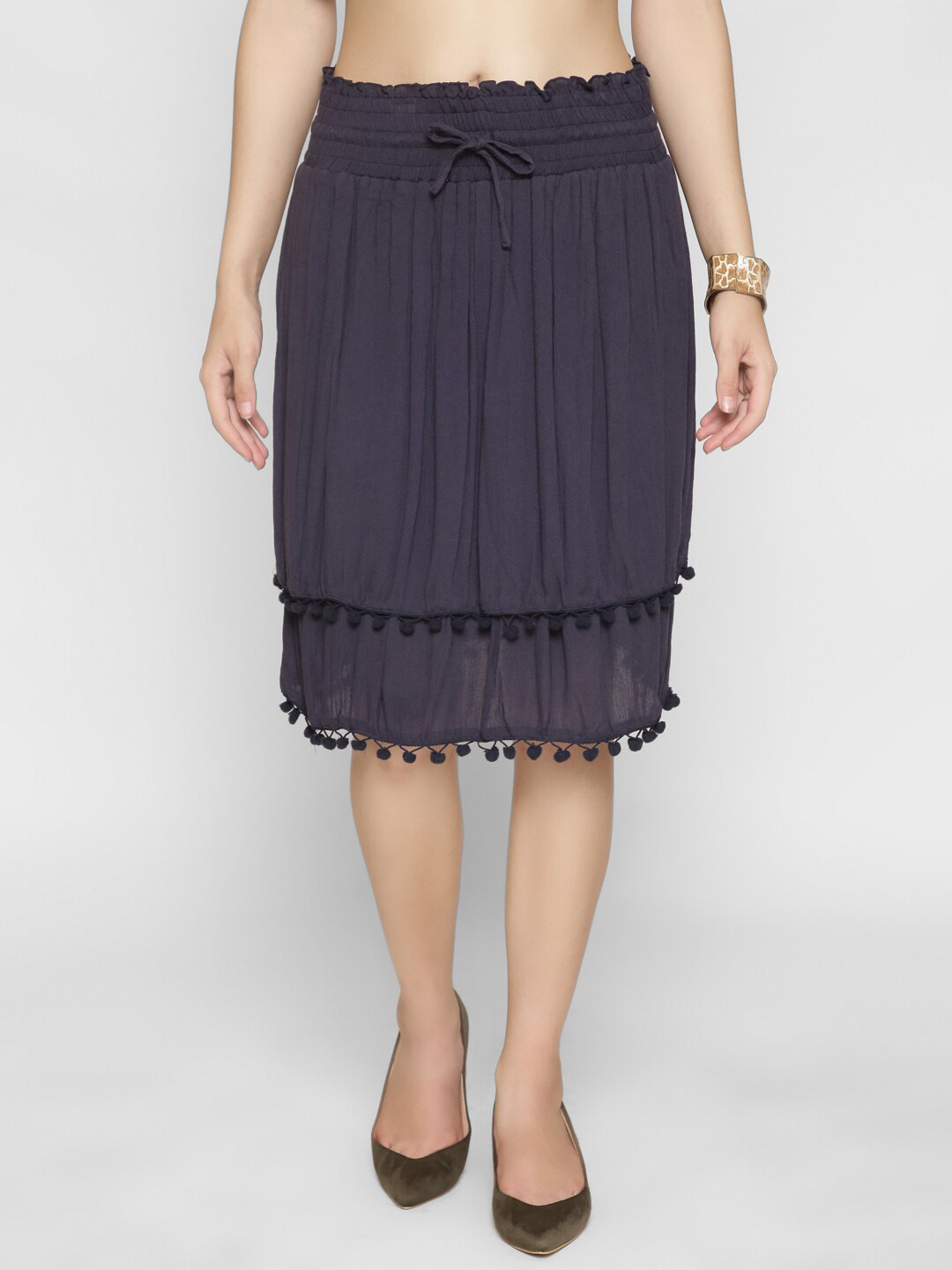 250 DESIGNS Women Navy Blue Solid Knee-Length Skirt