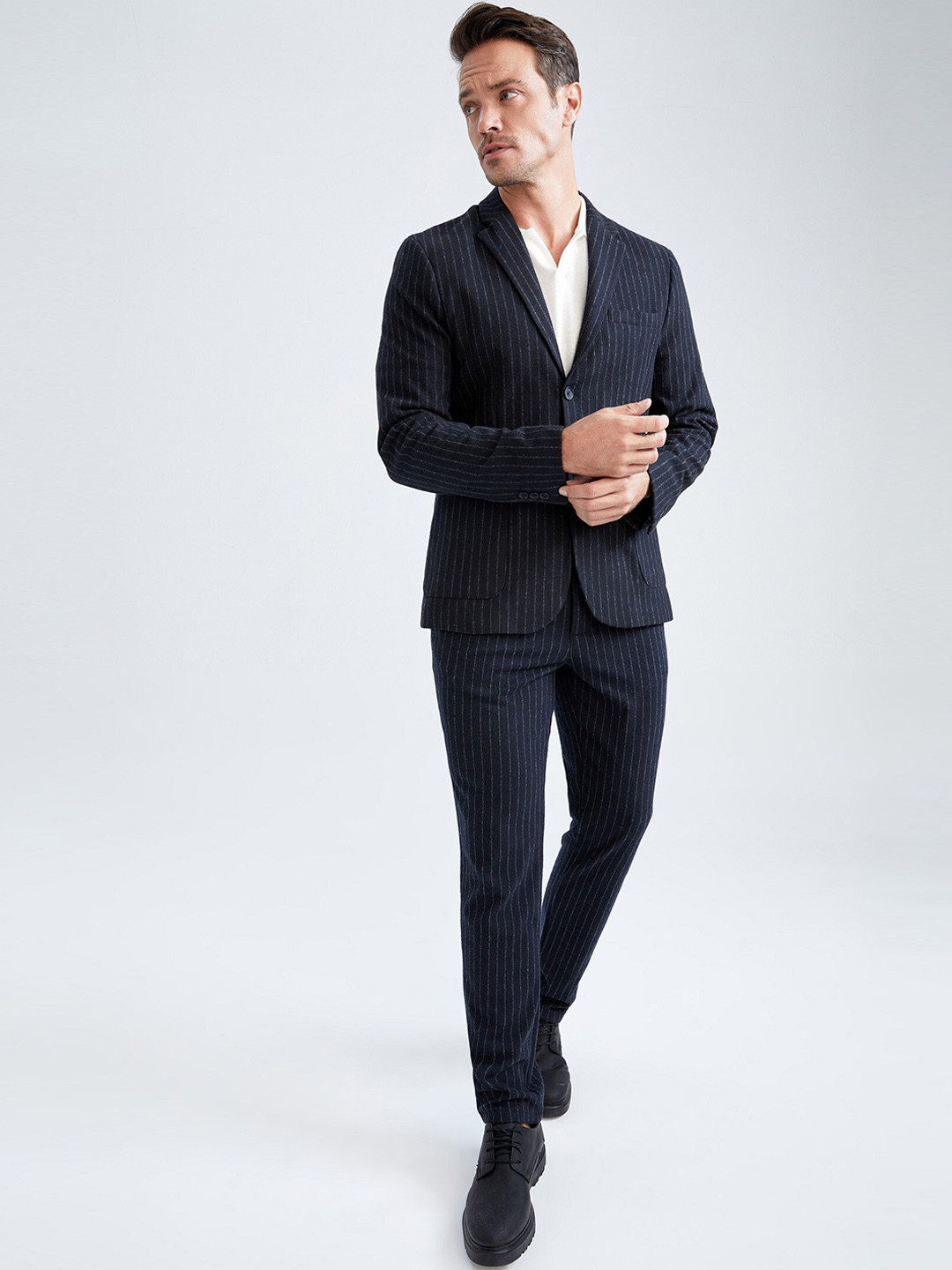 DeFacto Men Navy Blue Striped Trouser