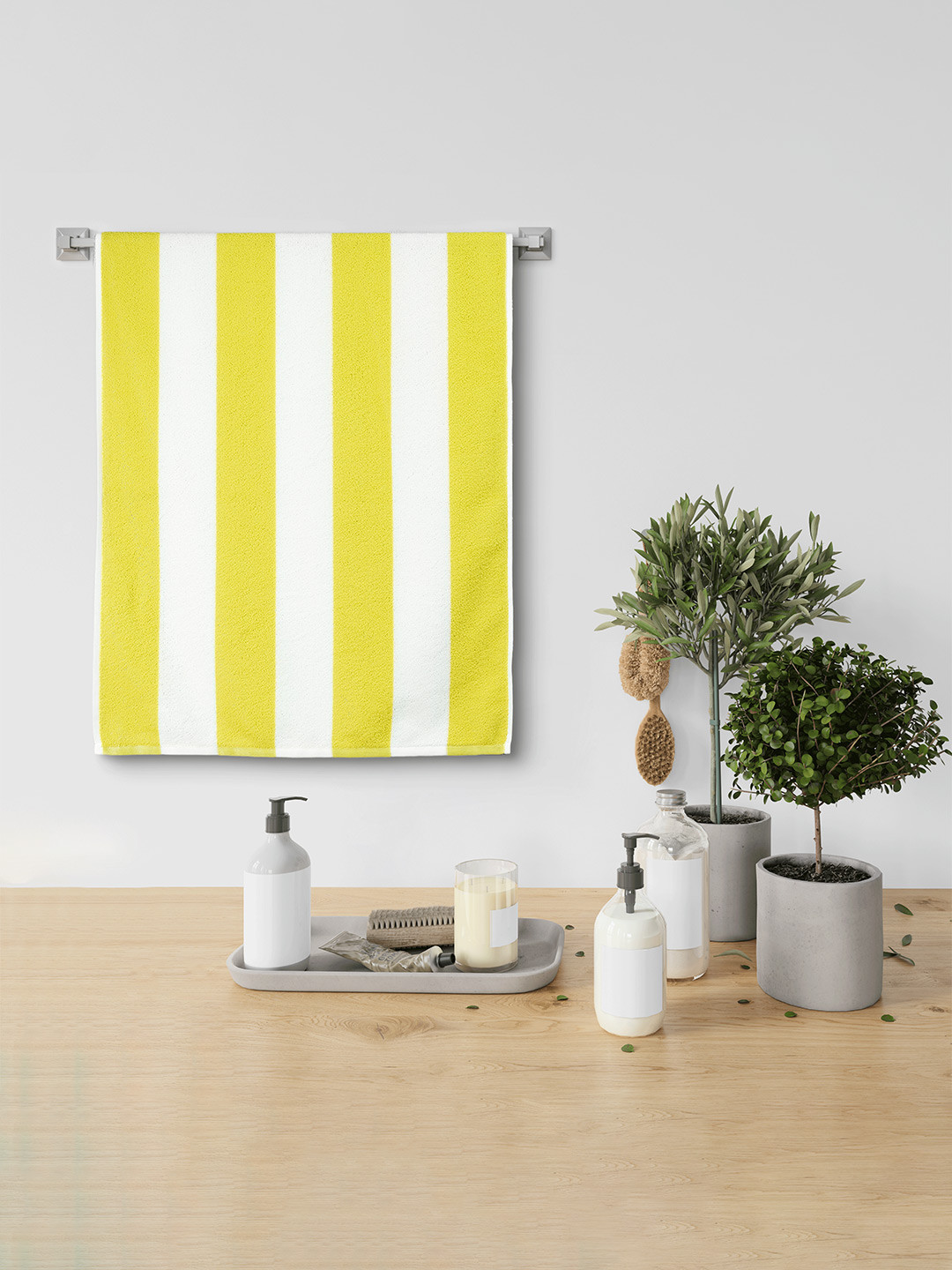 Urban Magic Yellow & White Striped 160 GSM Bath Towels