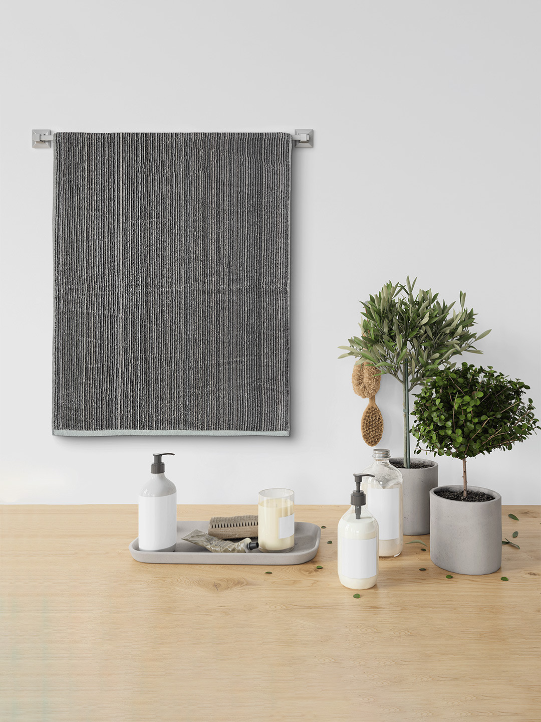 Urban Magic Grey Striped Pure Cotton 460GSM Bath Towels