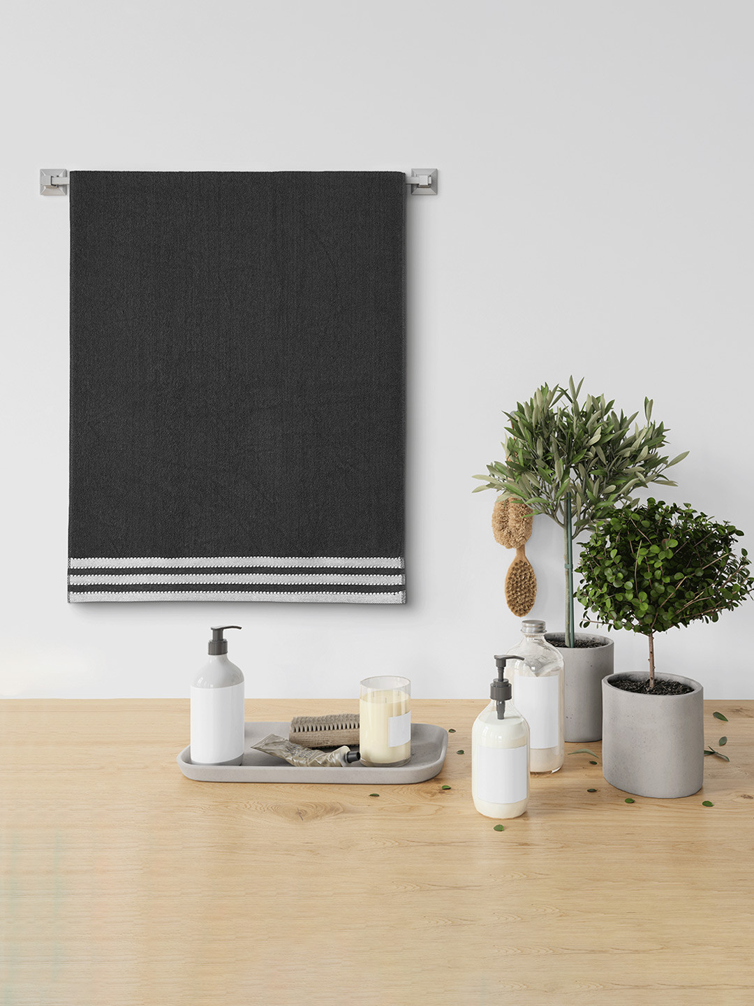 Urban Magic Grey Solid 405GSM Cotton Bath Towel