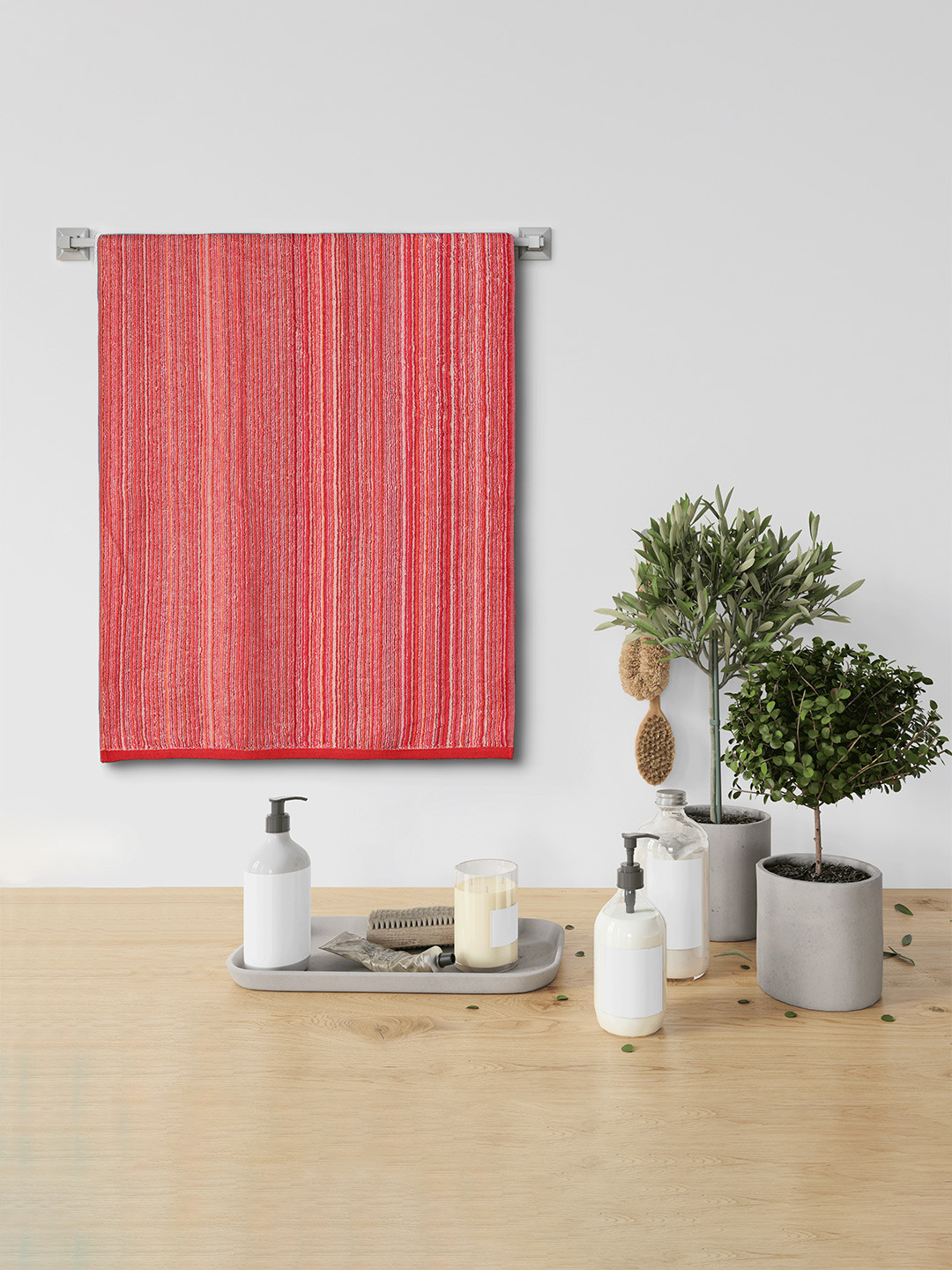 Urban Magic Red Striped 460 GSM Cotton Soft Bath Towel