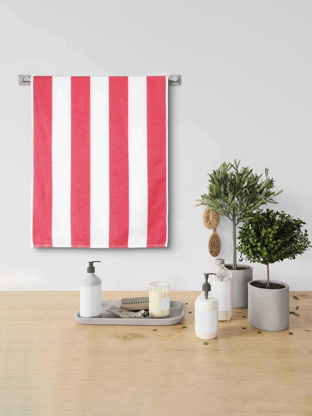 Urban Magic Pink & White Striped 160 GSM Bath Towel