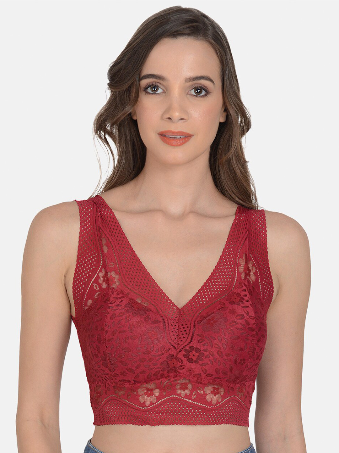 mod & shy Maroon Floral Bralette Bra