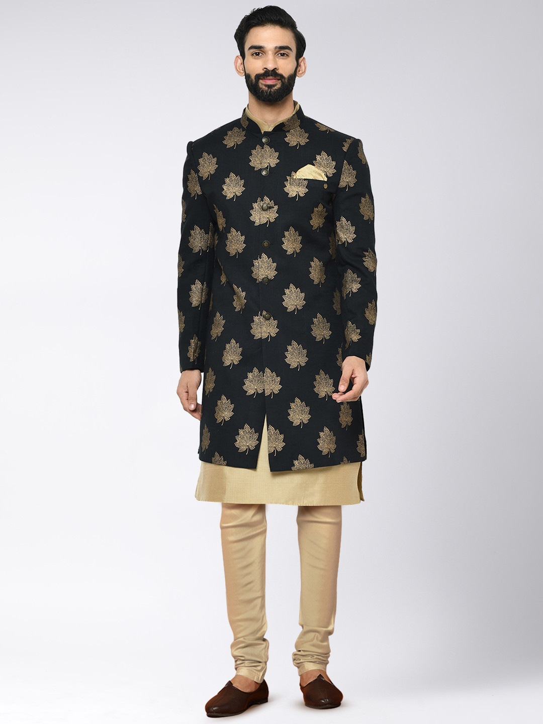 KISAH Men Printed Cotton Indowestern Sherwani Set