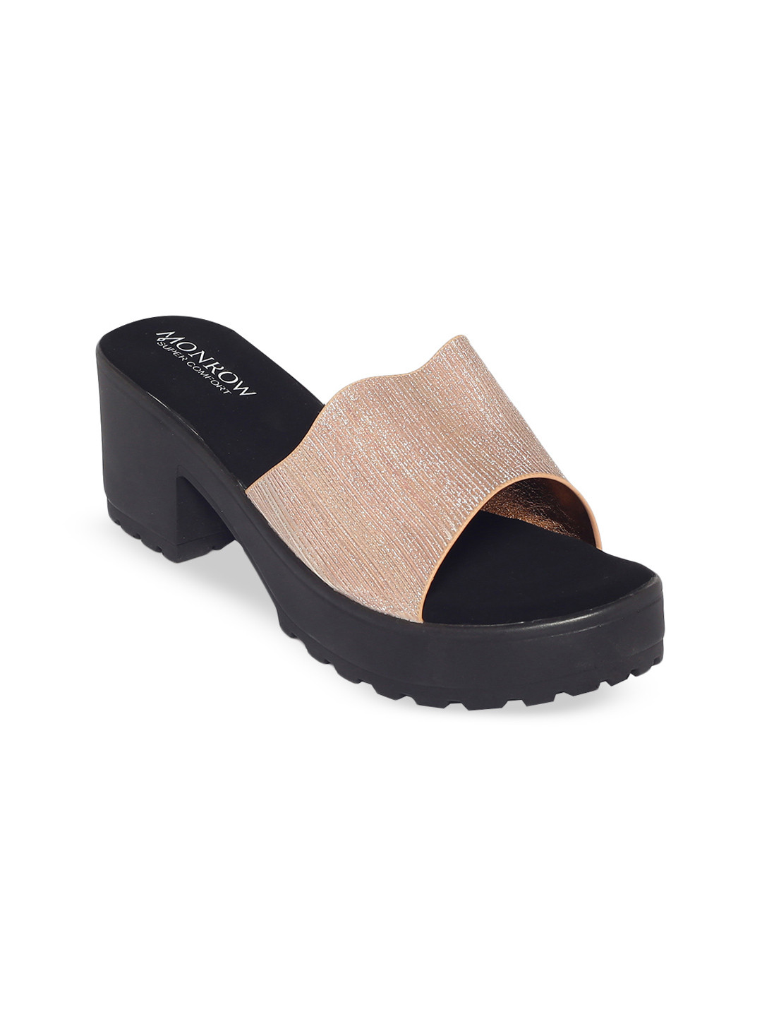 Monrow Women Black & Rose Gold PU Party Block Sandals